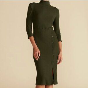 Amour Vert Angeline Paris Rib Midi Dress Olive Green Medium